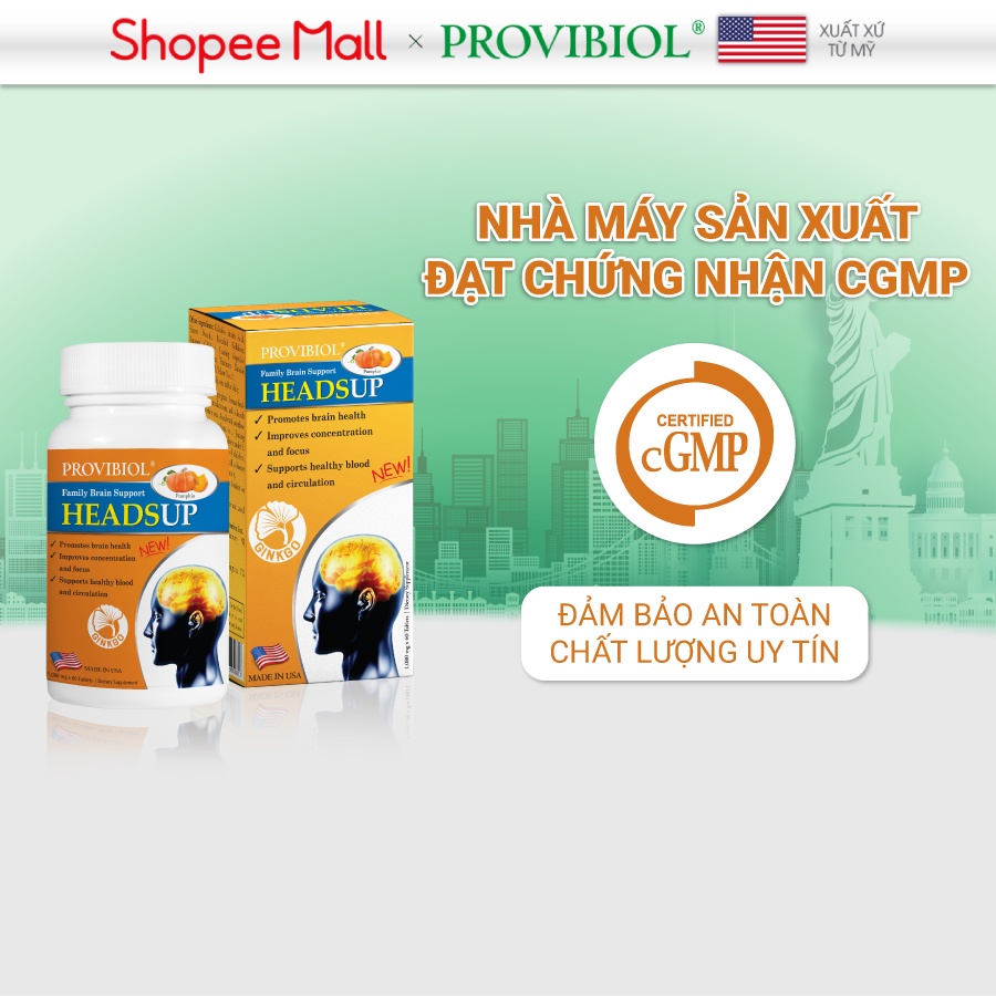 Bổ não giảm stress ginkgo biloba Provibiol Heads Up 30 viên