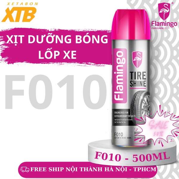 Bình xịt dưỡng bóng vỏ lốp ô tô, phục hồi nhựa đen Flamingo F010 Tire Shine dung tích 500ml