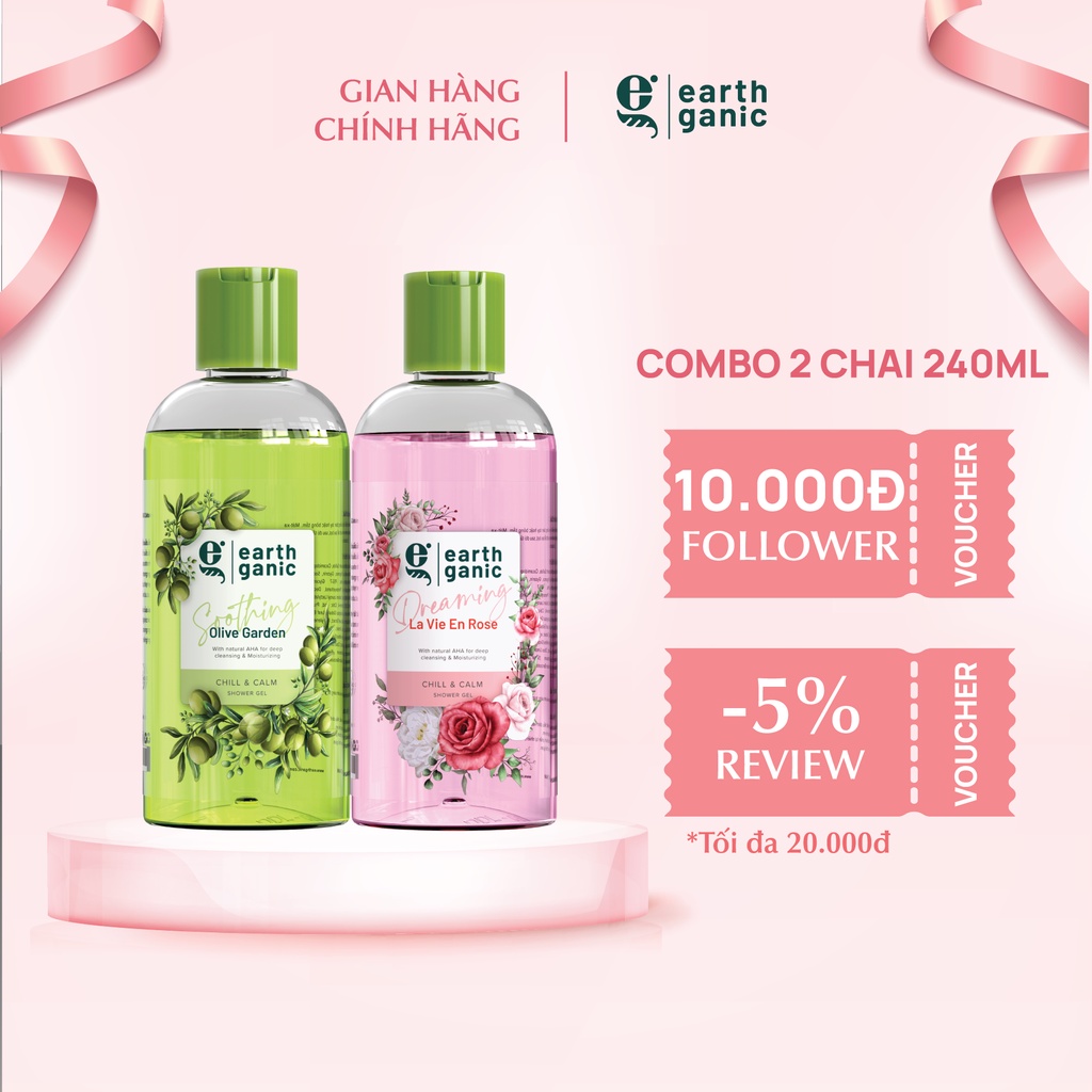 Combo 2 Sữa Tắm Dưỡng Ẩm Làm Sạch Sâu Hương Ô Liu Kết Hợp Earthganic 240ml/1 Chai