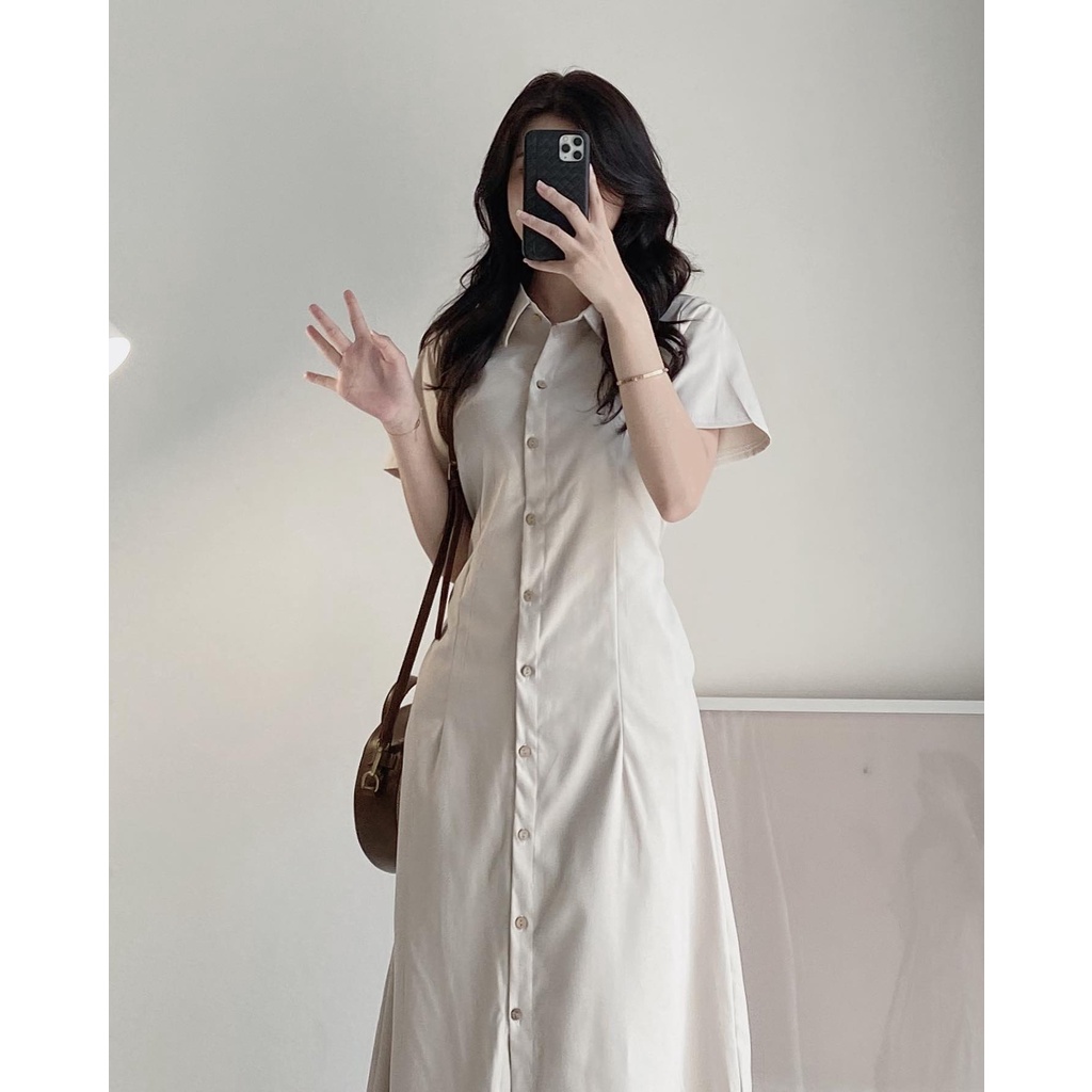 Váy thô cổ sơ mi chun lưng dáng dài Celyn.clothes