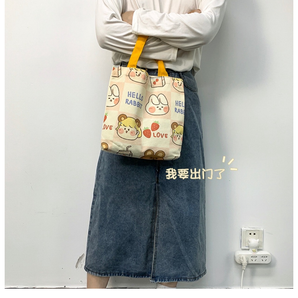 Túi Xách Vải Canvas In Hình Hoạt Hình Nhật Bản Dễ Thương Cho Nữ