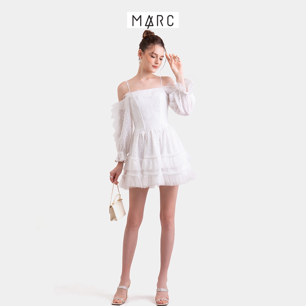 Đầm nữ MARC FASHION ren mini 2 dây phối tay dài FALH020523