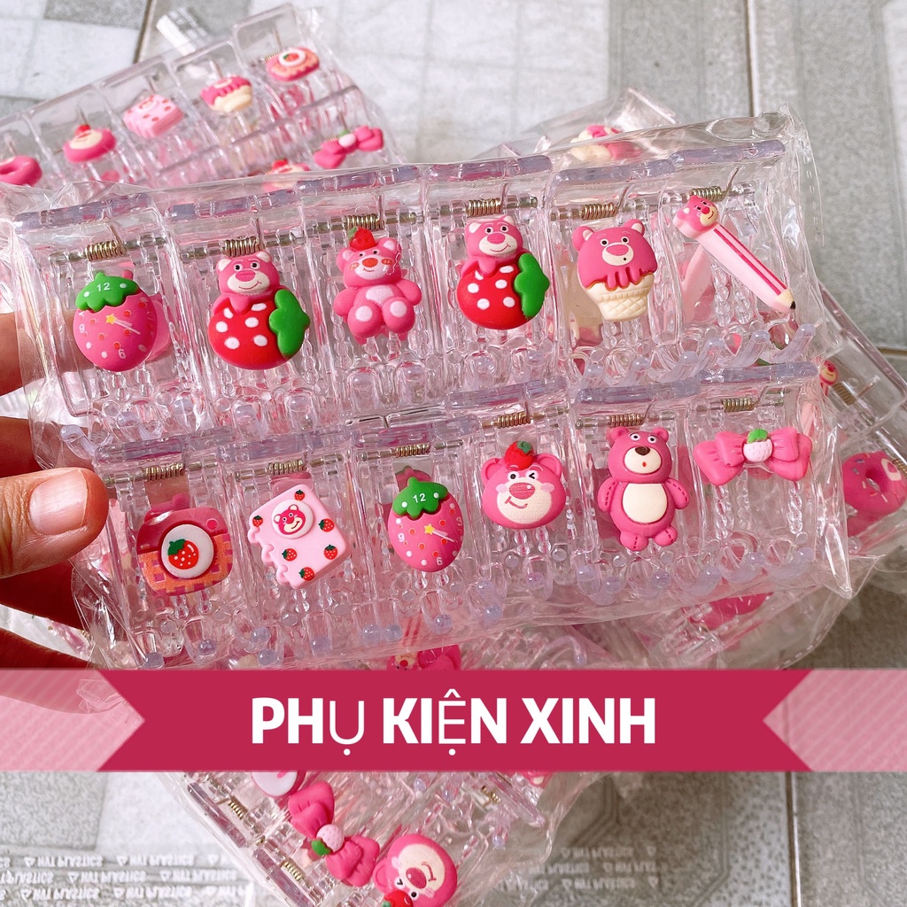 [SIÊU RẺ] Set 12 kẹp càng cua gắn charm gấu dâu lotso PKX giá sỉ rẻ