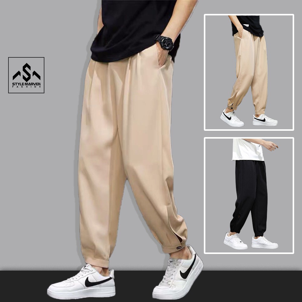 Quần Baggy nam nhấn khuy gấu bo ống STYLE MARVEN kiểu dáng basic Hàn Quốc phù hợp nhiều lứa tuổi - QUAN SM006