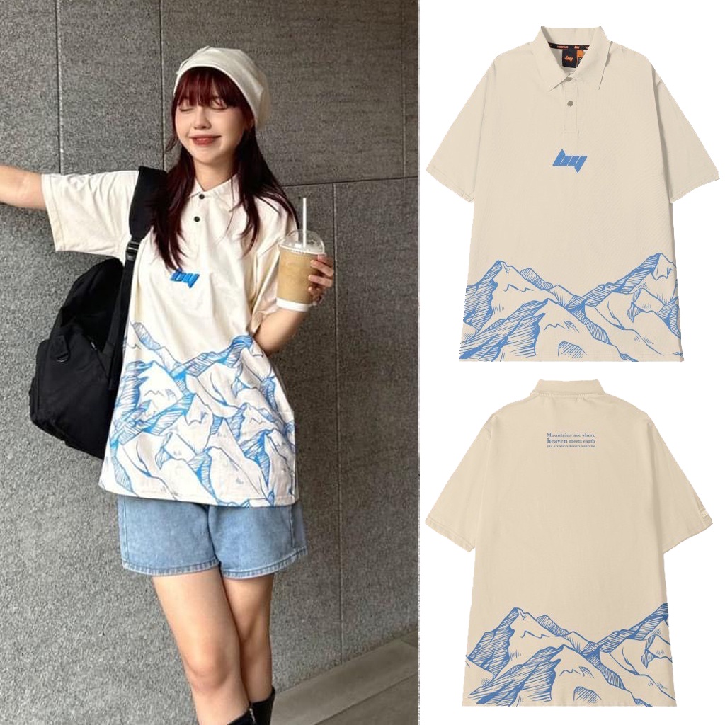 Áo polo local brand By Unispace tay lỡ form rộng unisex nam nữ cotton Mountains- JKLB2023