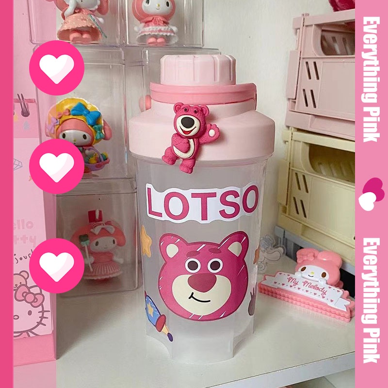 Bình Nước 3D Bằng Nhựa Họa Tiết Gấu Hồng Dễ Thương 700ml
