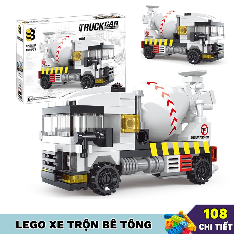 Đồ chơi lắp ráp lego xe trộn bê tông, lắp ráp xe công trình dành cho bé