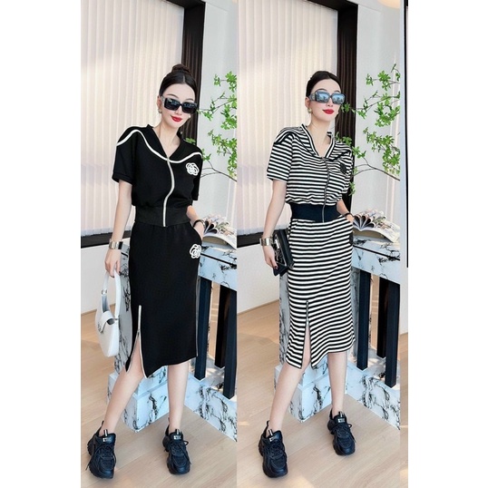 ( HÀNG QUẢNG CHÂU SIÊU CẤP) SET VÁY COTTON - ÁO BO EO THÊU HOA, CỔ ÁO CHOÀNG SAU VIỀN NỔI + CHÂN VÁY DÁNG