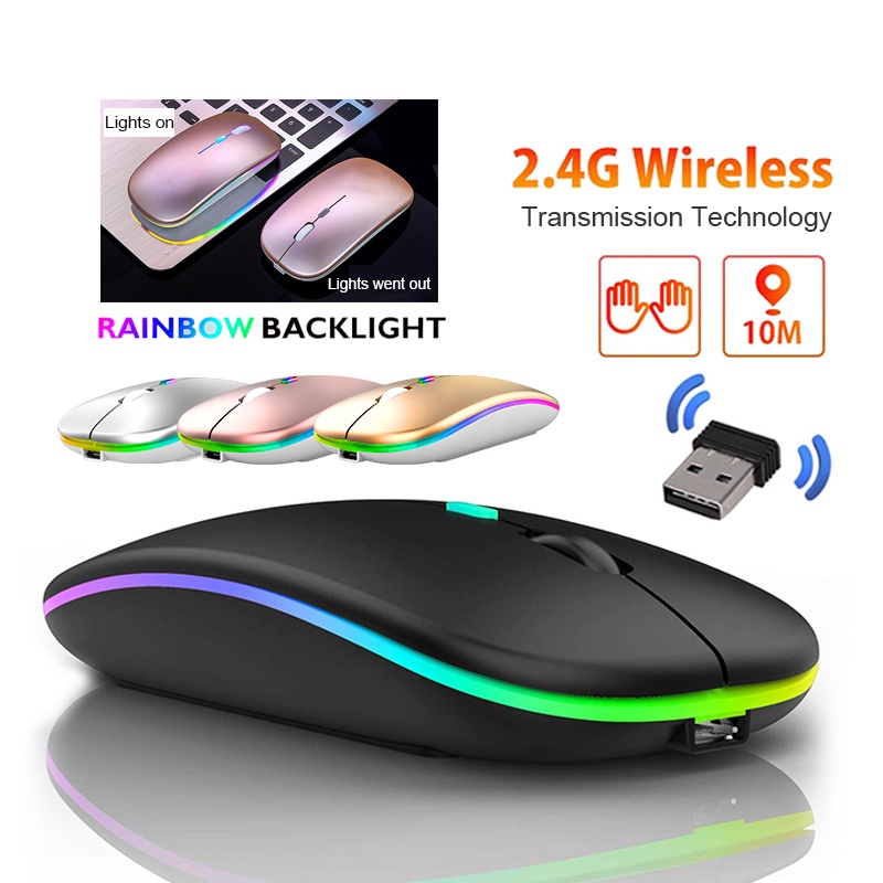 Chuột không dây 2.4Ghz wireless tự sạc pin siêu mỏng không gây tiếng ồn chuyên dùng cho Máy tính, pc, Laptop, Tivi