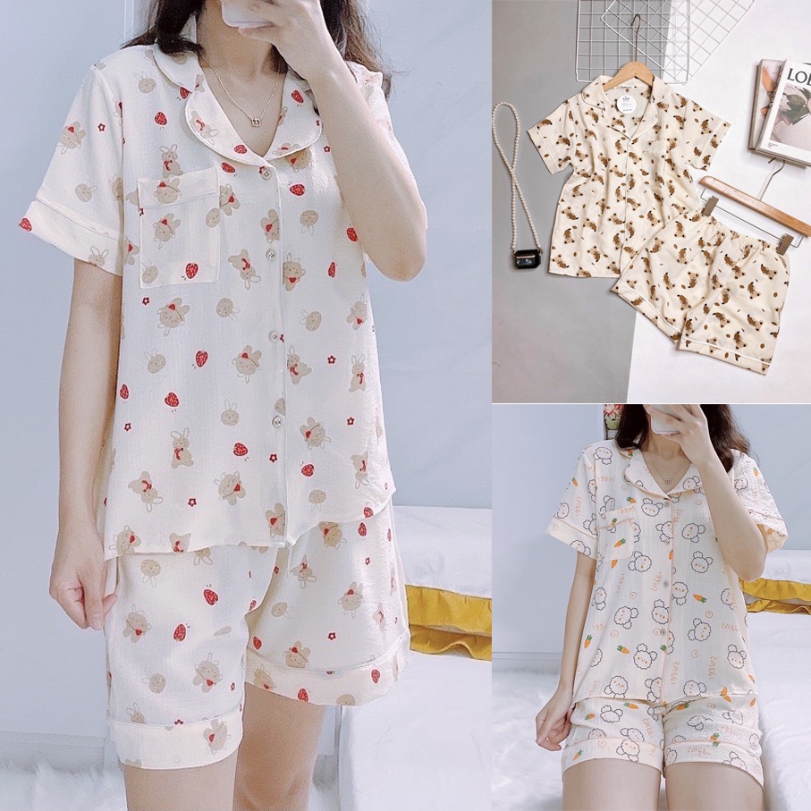 Bộ đũi xốp áo cộc quần đùi nữ đồ pizama mặc nhà siêu mát mùa hè nhiều hình hot Thanh Hà shop