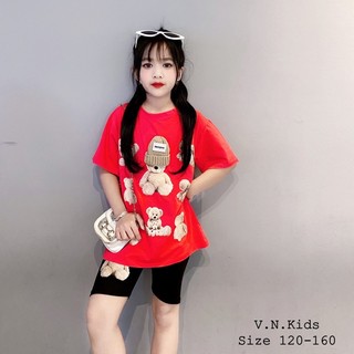 Bộ Gấu đội mũ len bé gái xinh dáng quần ngố
