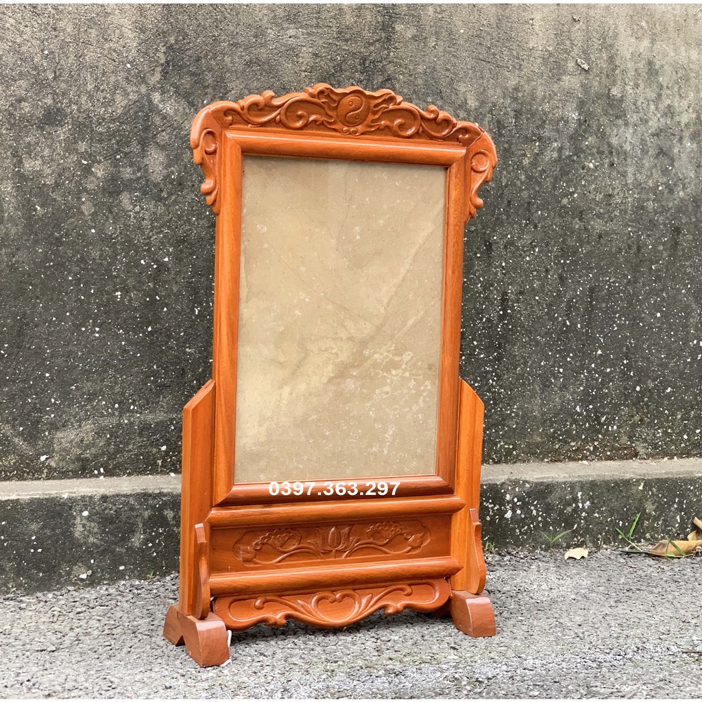 Khung hình ảnh bàn thờ trạm hoa lá tây đơn gỗ hương