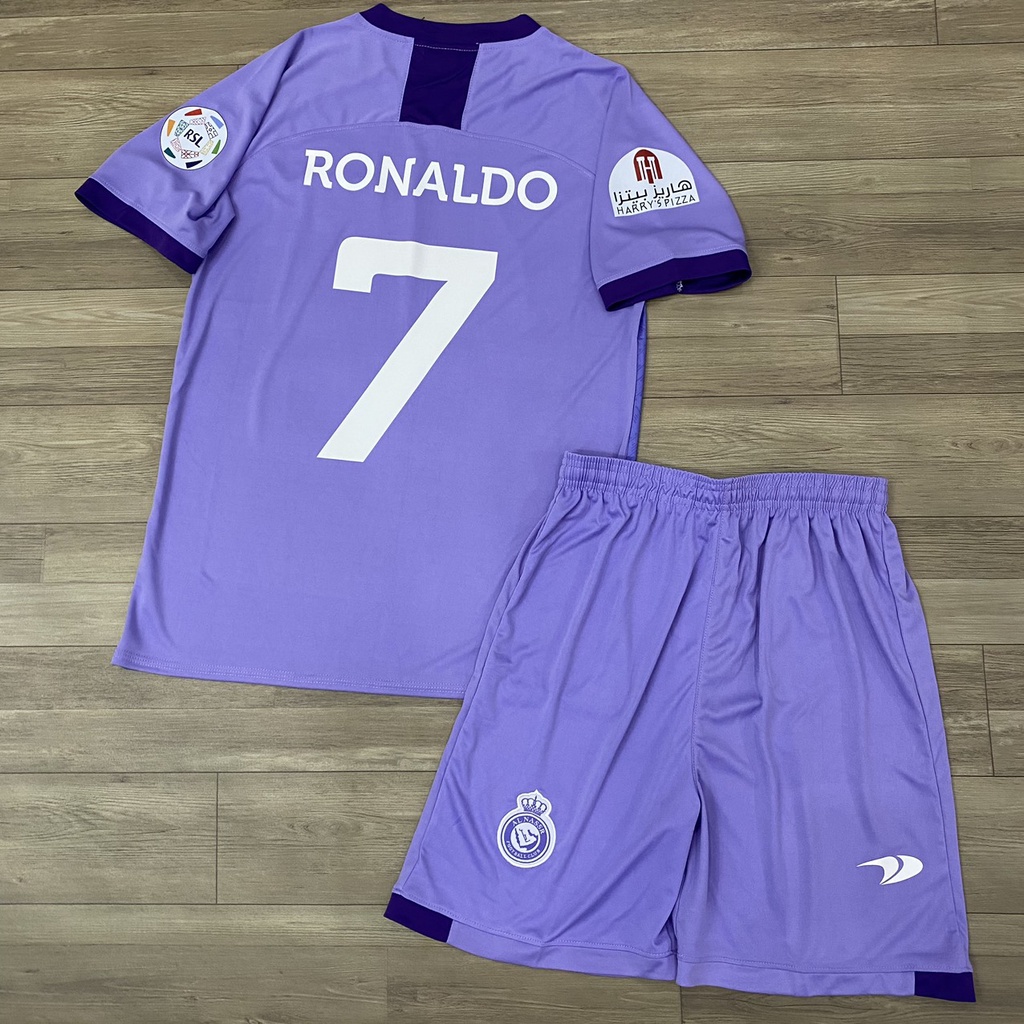 Bộ quần áo bóng đá RONALDO Al nassr Tím sân khách FLG2023