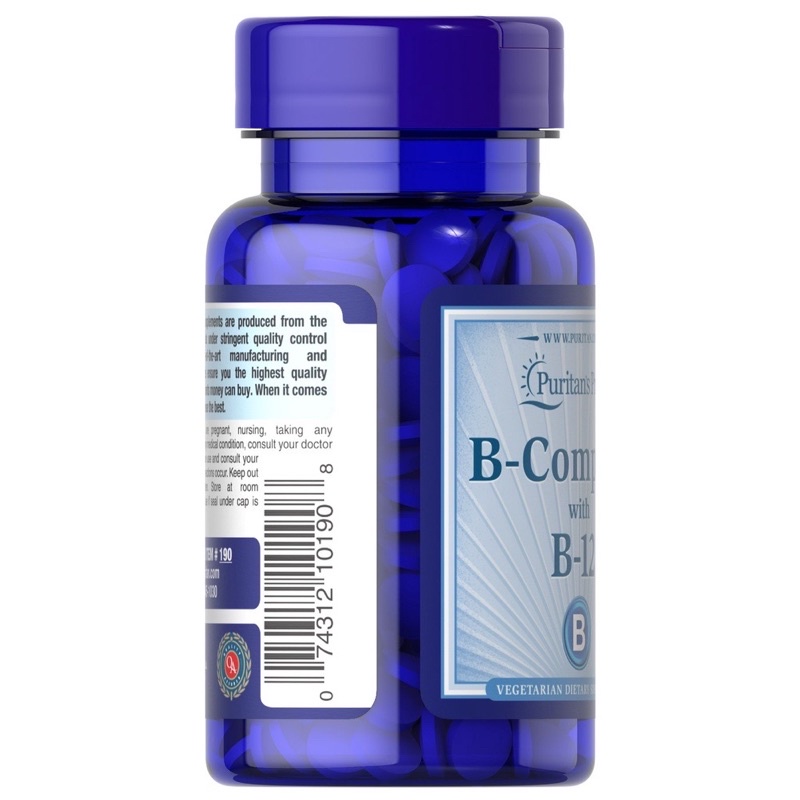 [Puritan’s Pride] Viên uống Bổ máu, ngừa chóng mặt ,tăng trí não bổ sung B-Complex with B12 90 viên Chính hãng của Mỹ