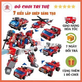 Đồ chơi lắp ráp robot 501 mảnh thành máy bay, xe cứu hỏa biến hình - genius store