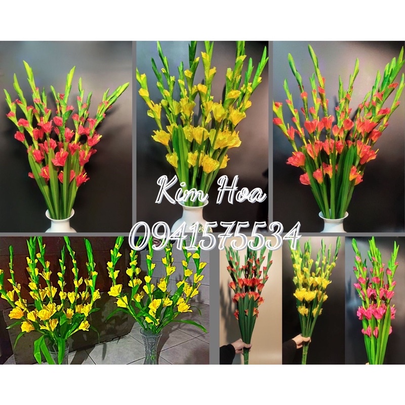 Hoa dơn lụa, hoa lụa lay ơn, hoa Tết cành dài 90cm