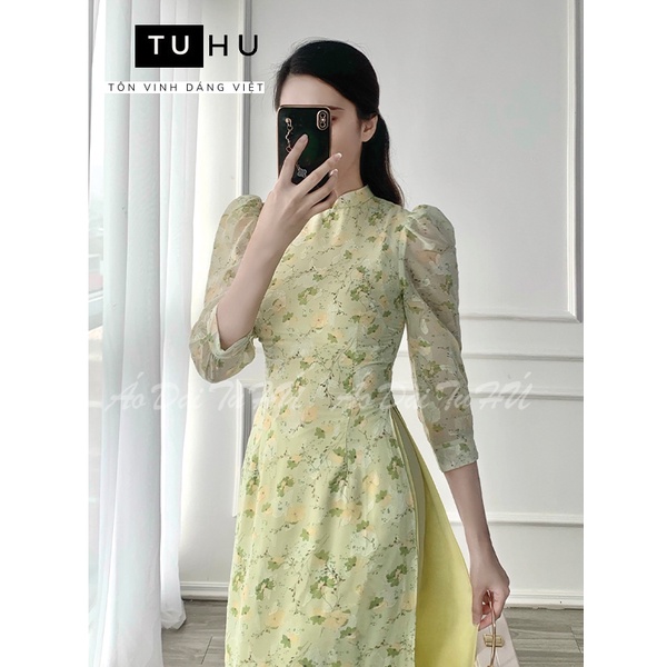 ÁO DÀI HOA NHÍ TRUYỀN THỐNG 4 TÀ TAY LỠ TRẺ TRUNG