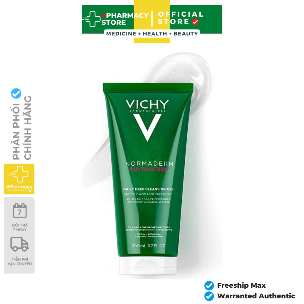 Sữa Rửa Mặt Dạng Gel Vichy Normaderm Phytosolution Intensive Purifying Gel làm sạch sâu cho da dầu mụn 200ml