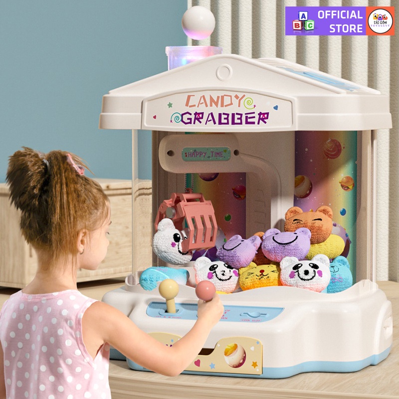 Máy Gắp Thú Bông Mini Cối Xoay Gió Dành Cho Bé Có Nhạc Và Đèn Kèm Xu Đếm Thời Gian, Có Sẵn Nhiều Thú Bông Cho Trẻ Em