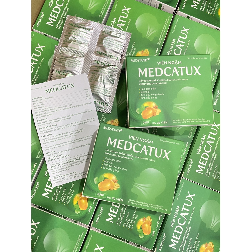 Medcatux, Giảm ho, đau rát họng , khàn tiếng, hộp 20 viên