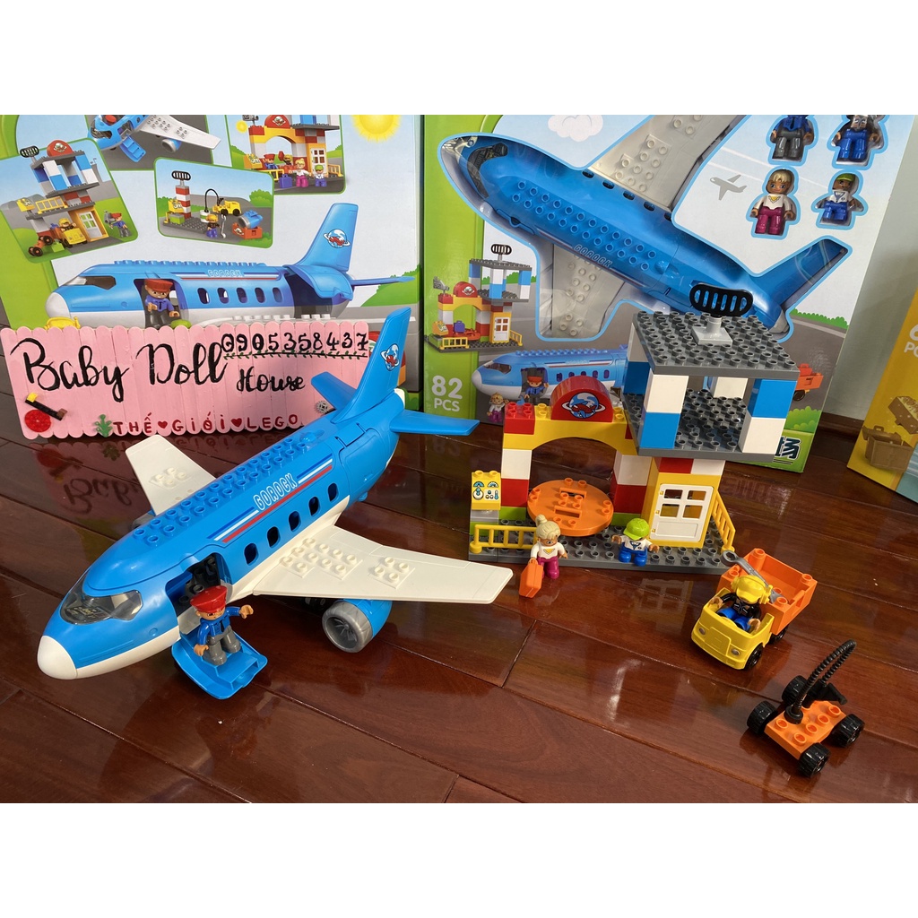Bộ lắp ghép tương thích dòng Duplo - Gorock - sân bay 1007 lớn 80 chi tiết , đồ chơi bé trai và gái phát triển trí tuệ