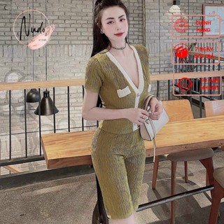 Set đồ bộ nữ dễ thương xanh rêu, đồ bộ nữ lửng cộc tay, đồ bộ mặc nhà nữ, set đồ nữ freesize dưới 54kg - SET2 -