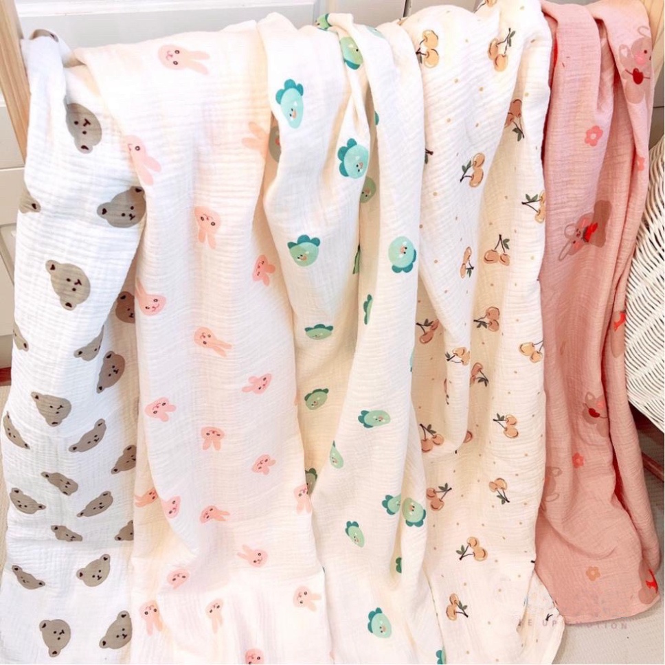 Khăn tắm cho bé loại to 100cm x 100cm vải xô muslin, dùng làm khăn quấn bé sơ sinh ra ngoài, chăn đắp mùa hè