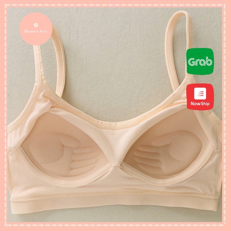 Áo bra có mút liền bàn tay nâng ngực, áo lót vải mềm cotton khoét chữ U cá tính, áo lá học sinh, Queen.Nga