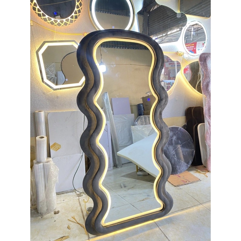 Freeship TP HCM. GƯƠNG BỌC NỈ LED 3 MÀU LƯỢN SÓNG 2 LỚP toàn thân 180x80 ⚡️SIÊU HOT⚡️ nịnh dáng