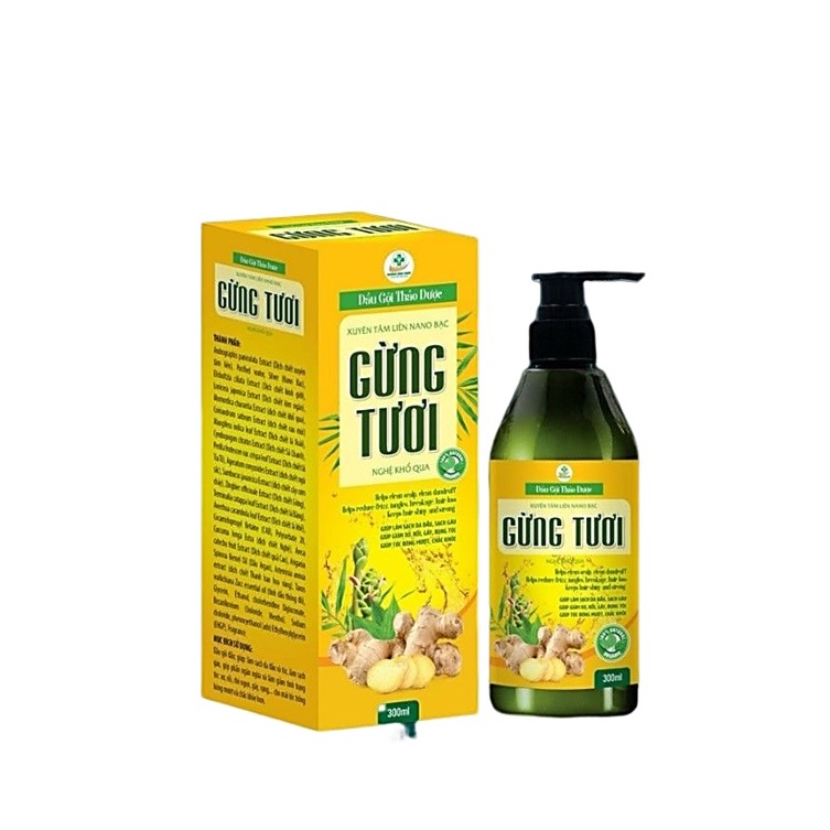 Dầu gội đầu thảo dược Gừng Tươi Xuyên Tâm Liên Nano Bạc.Kích mọc tóc,phục hồi tóc.Giảm rụng tóc, gãy tóc,bạc tóc,đen tóc