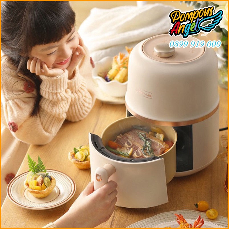 Nồi chiên không dầu mini BEAR QZG-E09F5 dung tích 2L màu trắng kem bảo hành 12 tháng