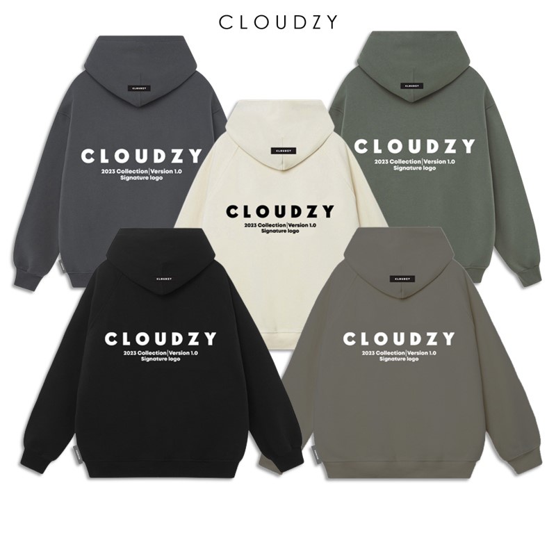 Áo hoodie nam nữ local brand unisex cặp đôi nỉ ngoại cotton form rộng có mũ xám đen dày CLOUDZY SIGNATUTE LOGO V1