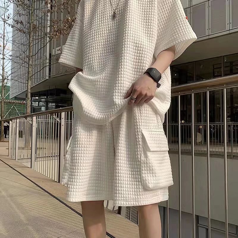 Bộ đồ thể thao 2 món áo tay ngắn + quần short màu trơn phong cách Hàn Quốc thời trang mùa hè cho nam MS027