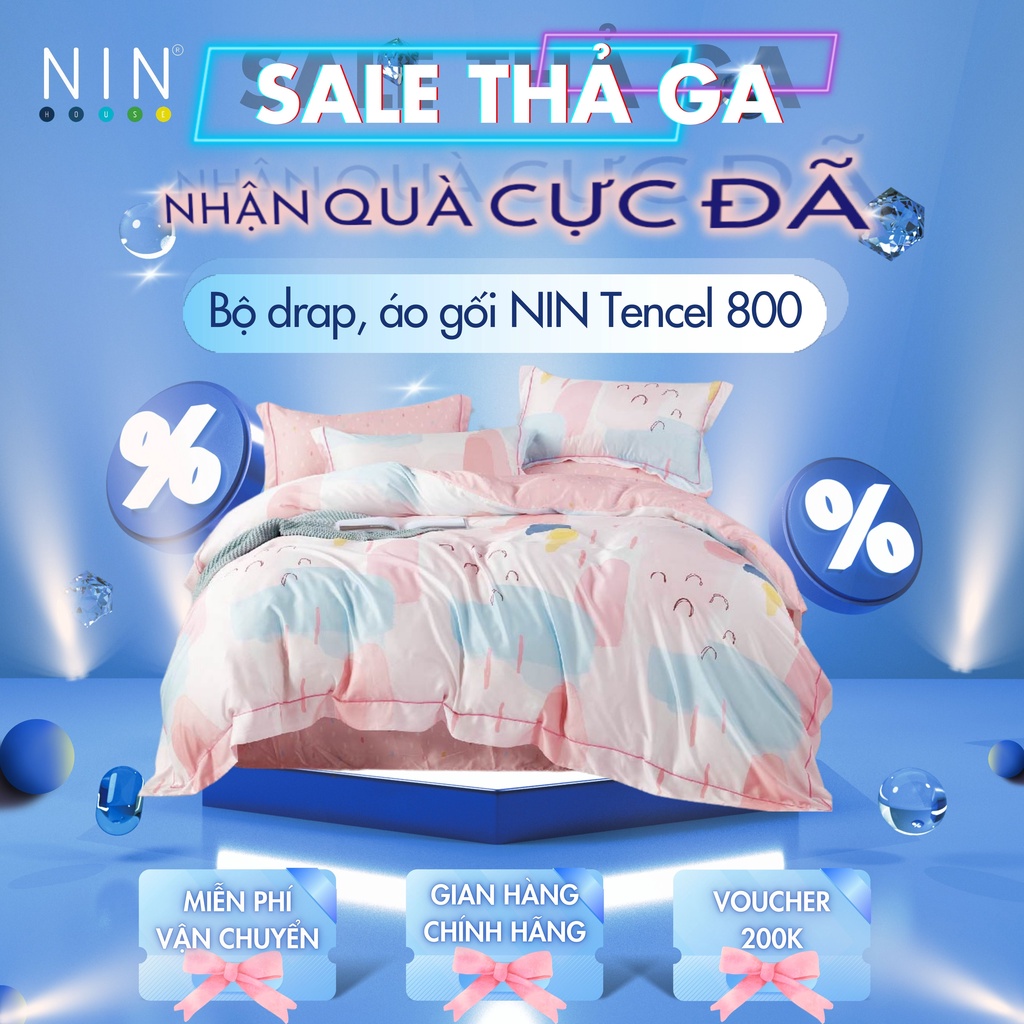Bộ 5 món drap, áo gối NIN Tencel 800 - màu hồng Amelia dễ thương (không kèm mền)