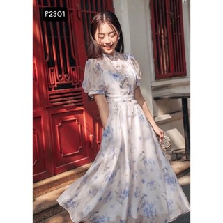 Đầm maxi hoa hoạ tiết hoa xanh BT221