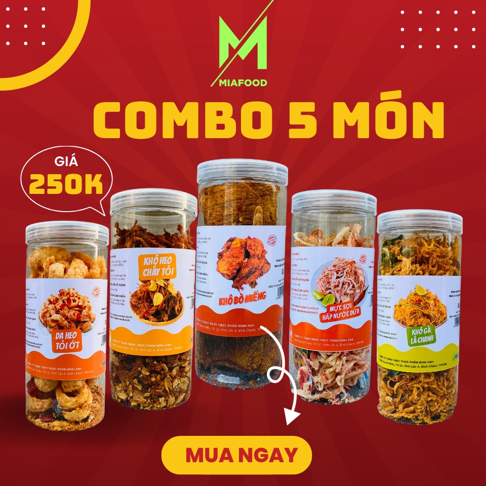 MIAFOOD - Combo 5 món (khô heo, khô mực, khô bò, da heo, khô gà)
