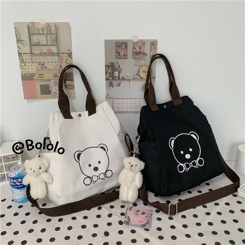Bololo Túi Xách canvas Sức Chứa Lớn Phong Cách Nhật Bản Cho Học Sinh