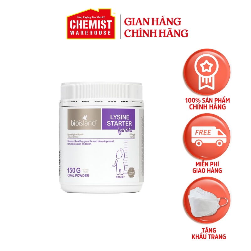 Bột tăng chiều cao cho bé Bioisland Lysine starter for kids 150g giúp trẻ ăn ngon, tăng chuyển hóa của Úc