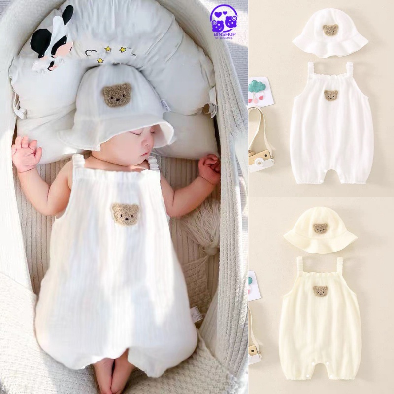 Body đùi cho bé chất Thun lạnh mềm mát bodysuit cho bé trai bé gái Hình Gấu áo liền quần không tay cho bé 0-12M