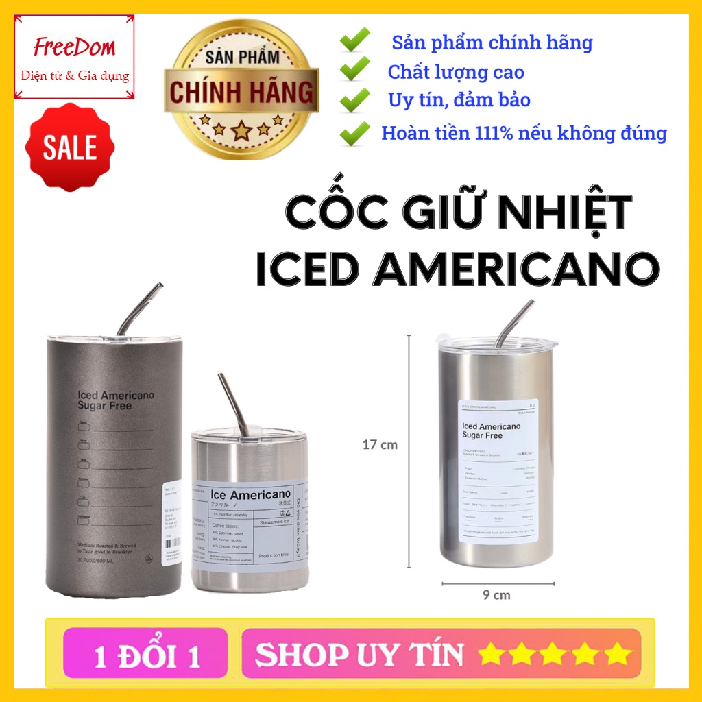 Cốc giữ nhiệt Iced Americano Inox 304 Cao Cấp Có Ống Hút Siêu Tiện Lợi