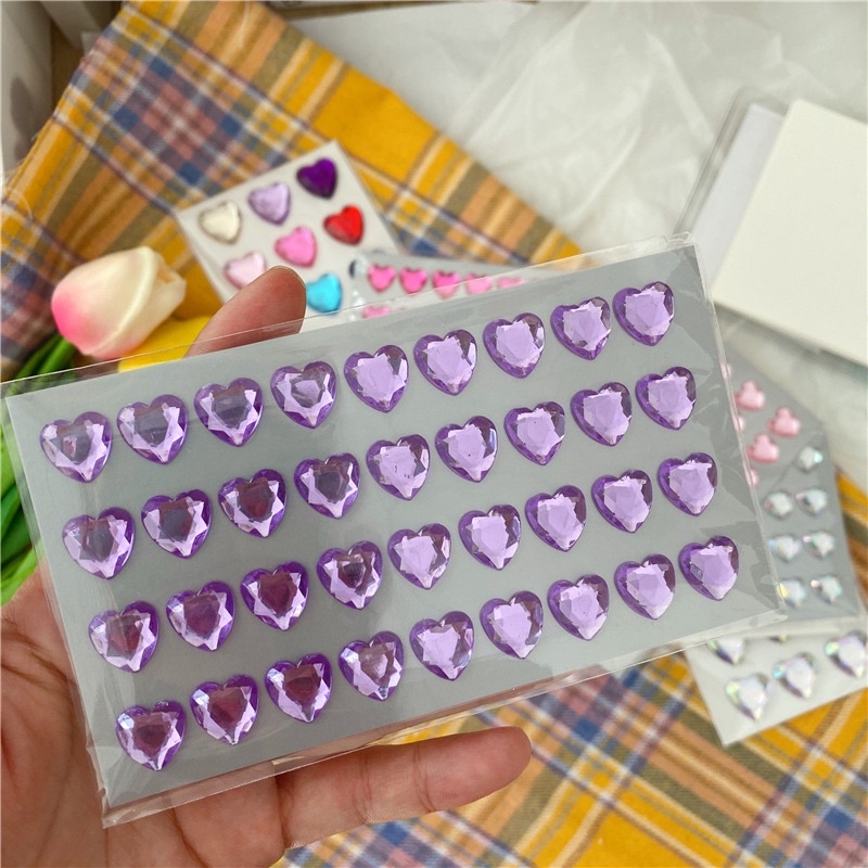 Miếng sticker hình dán đa năng Y2K hình gems trái tim đáng yêu A002