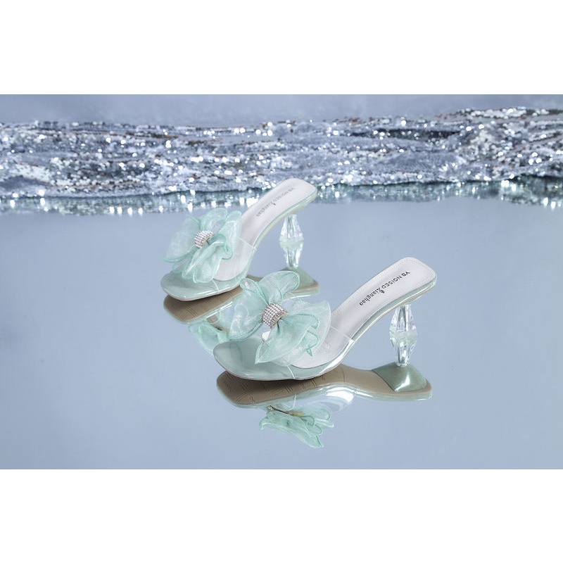 Dép Cao Gót Quai Ngang Trong Suốt Đính Đá Thời Trang Mùa Hè 2022 Cho Nữ