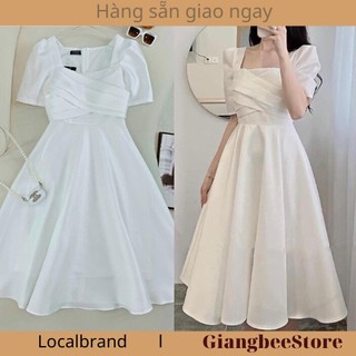 Váy Đầm Tafta Trắng Thiết Kế Chéo Ngực Có Tay Dáng Xoè Bồng CựcXinh Cho Nàng - GIANGBEE STORE