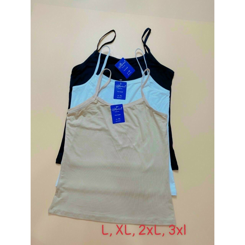 Aó lót lá cotton lụa 2 dây dáng dài màu trắng co giãn mịn mát ALD nội y MarketOnline