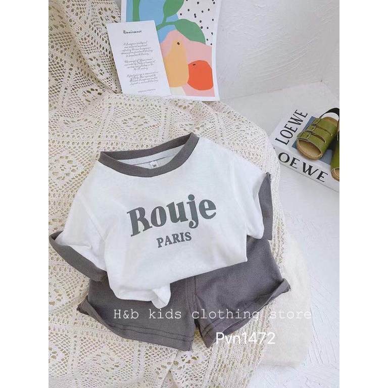 Bộ cộc tay, bộ quần áo chất cotton Rouje Paris cho bé trai, bé gái mặc hè từ 7-21kg