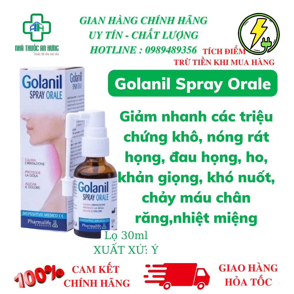 Xịt Họng GOLANIL SPRAY ORAL FITOBIMBI Giảm Đau Nóng Rát Họng, Bảo Vệ Niêm Mạc Hầu,Tăng Đề Kháng Đường Hô Hấp _Lọ 30ml