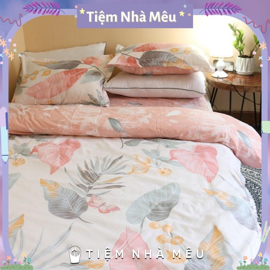 ( ẢNH THẬT) Bộ 4 Món Vỏ Chăn Ga Gối Cotton 3D - Cotton 80% Chăn Lá Mùa Thu Mềm Mát Bền Bỉ Fullsize m6/m8/2m-Tiệm Nhà Mêu