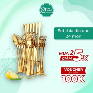 Set thìa dĩa dao 24 món mạ vàng cao cấp - Tuệ Home Decor