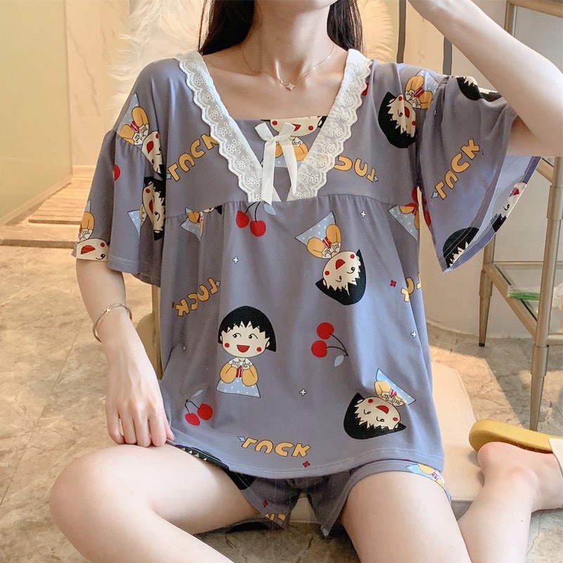 Bộ ngủ nữ_Bộ đồ bầu cộc tay mặc nhà chất thun sữa mềm mát thiết kế họa tiết dễ thương  BC14