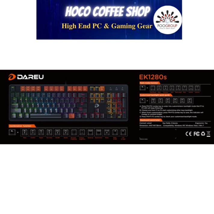 Bàn phím cơ Gaming Dareu EK1280S Full size Multi Led (Chính Hãng, Bảo hành 24 Tháng)